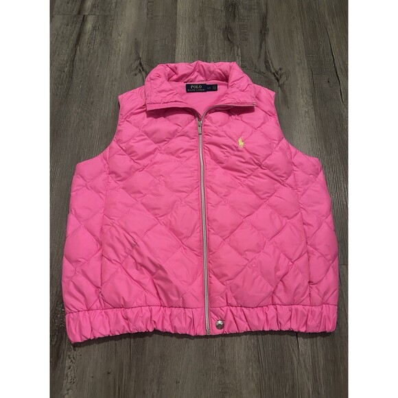 Women’s Polo Ralph Lauren Neon Pink Puffer SIZE Large Full Zip - Picture 1 of 6